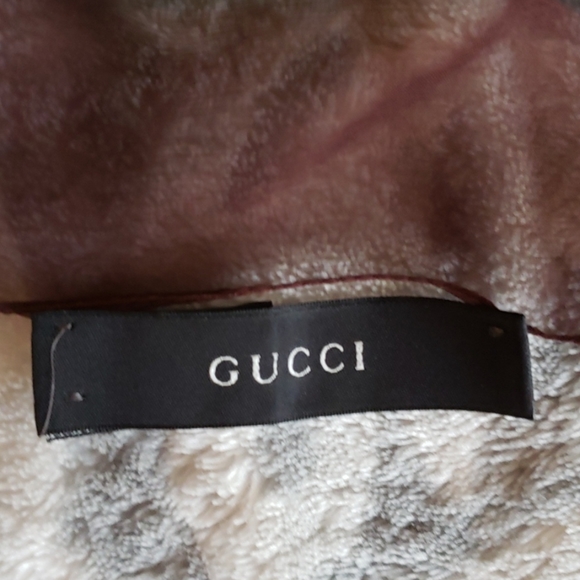 Gucci Silk Scarf Stole 76x27in Brown Gold GG Print - Picture 3 of 9